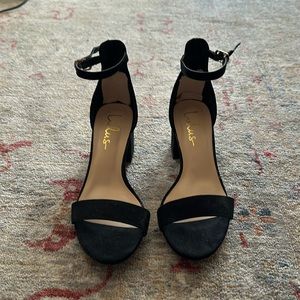 ~Lulus~ Harper Black Suede Ankle Strap Heels